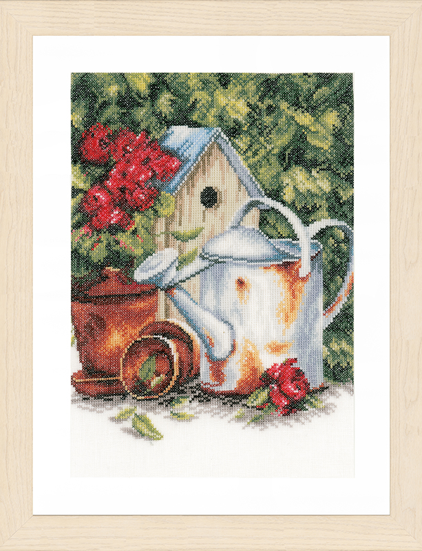 

Набор для вышивания на льне LANARTE "Watering can & birdhouse", арт.PN 0167124
