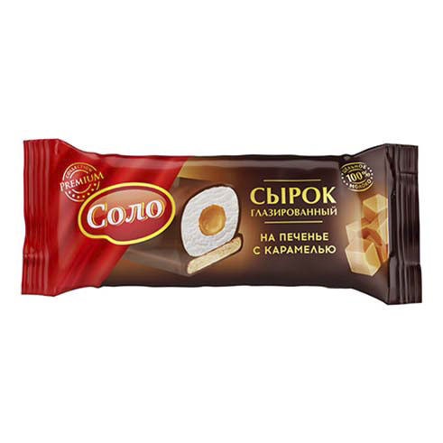 

Сырок соло глазированный в шок/глазури на печенье с карамелью 16.5 % 40 г