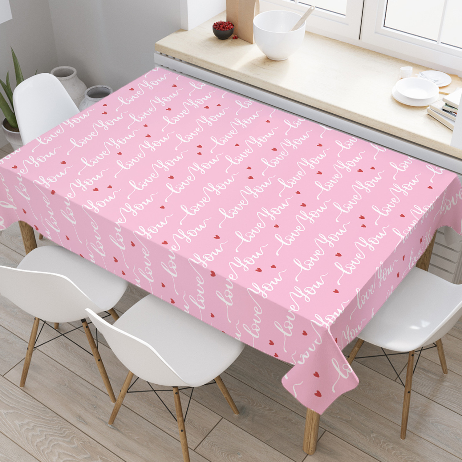 

Скатерть на стол JoyArty love you 120 на 145 см прямоугольная тканевая с рисунком, Розовый, love you