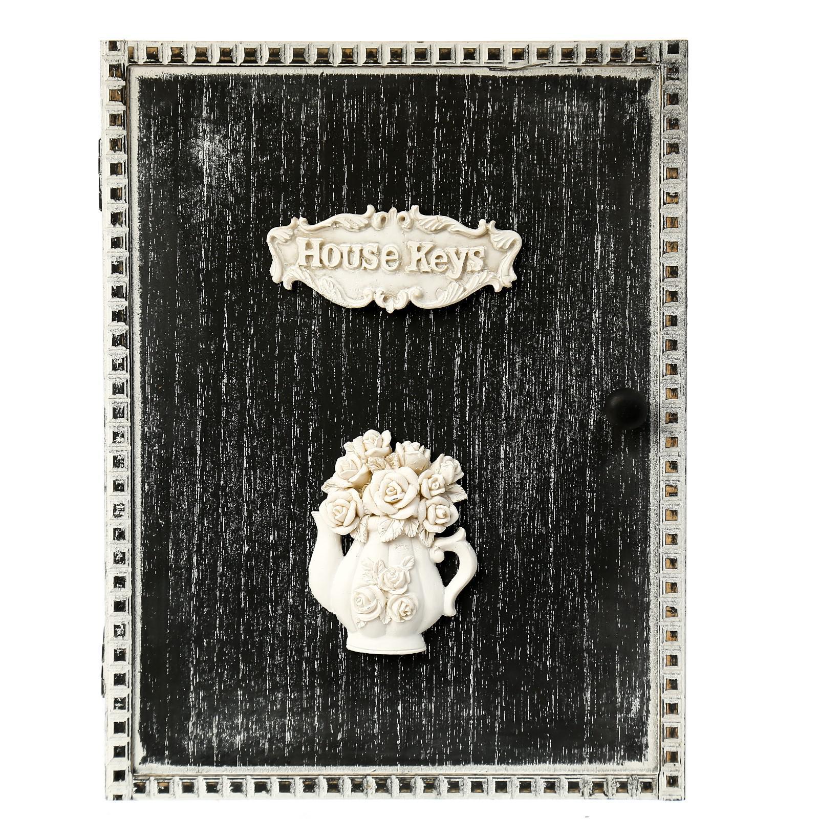 

дерево, 6 крючков, "Розы в чайничке", серая, 26х20х6,3 см
