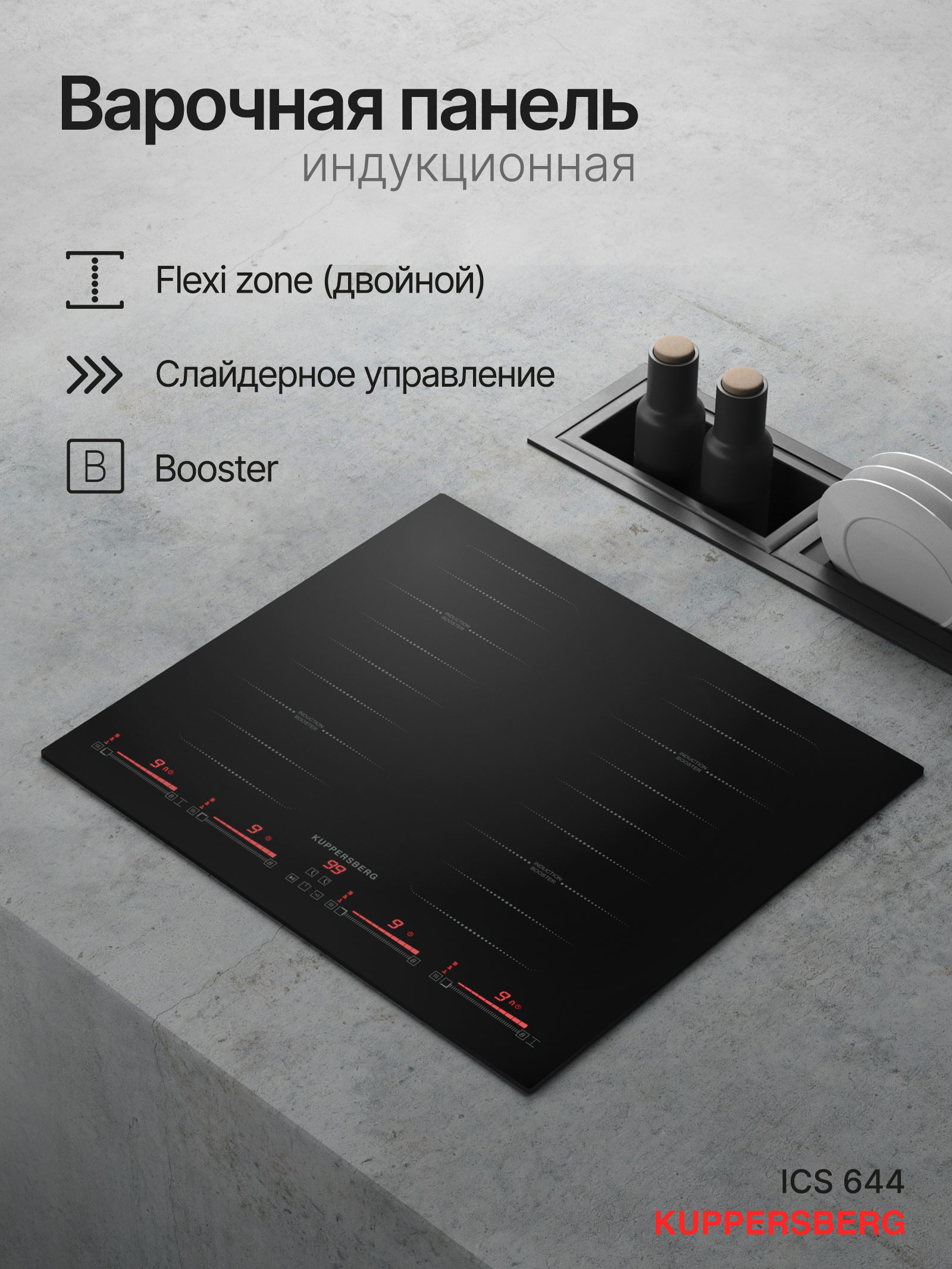 

Встраиваемая варочная панель индукционная KUPPERSBERG ICS 644 черный, ICS 644