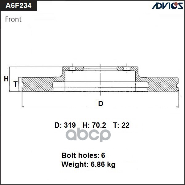 

Диск Торм. Пер. Toyota Land Cruiser Prado J90 (96-02) ADVICS арт. A6F234B