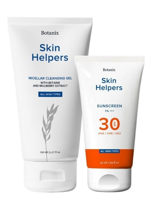 Купить Набор Skin Helpers: мицеллярный очищающий гель 150 мл + солнцезащитный крем 50 мл