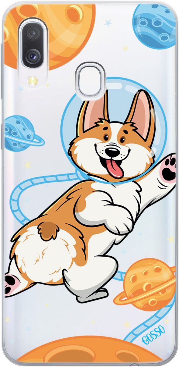 

Силиконовый чехол на Samsung Galaxy A40 с 3D принтом "CosmoCorgi" прозрачный, 1763