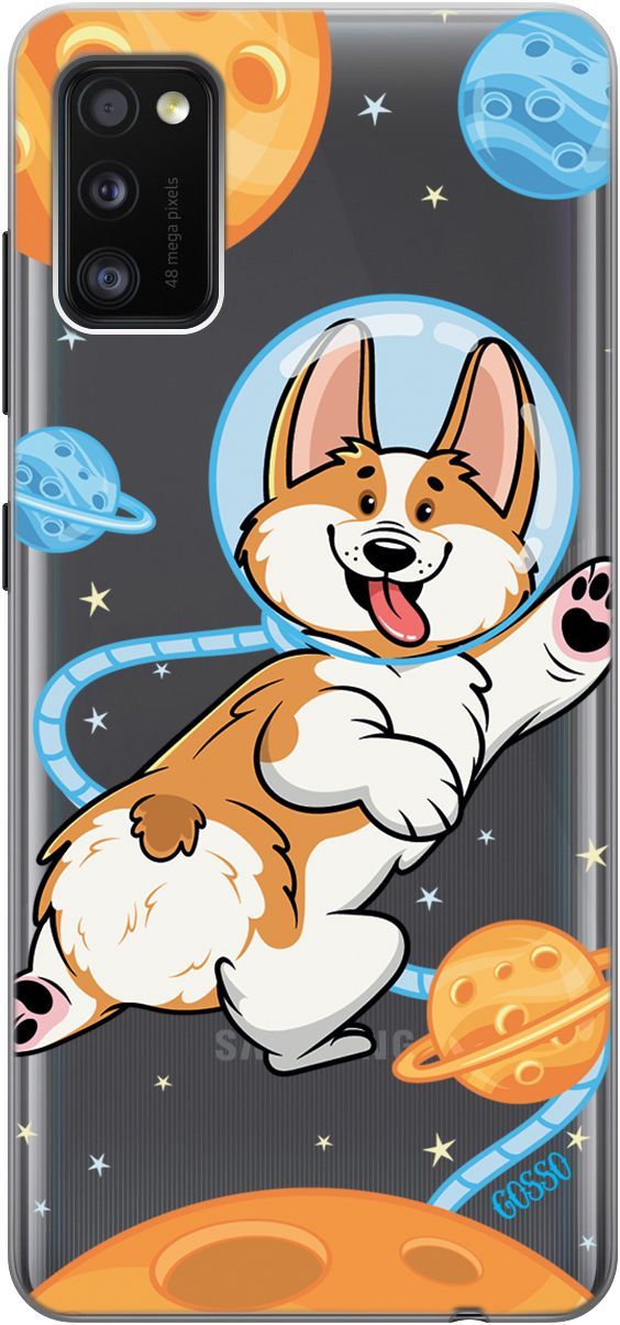

Силиконовый чехол на Samsung Galaxy A41 с 3D принтом "CosmoCorgi" прозрачный, Прозрачный;коричневый, 1764