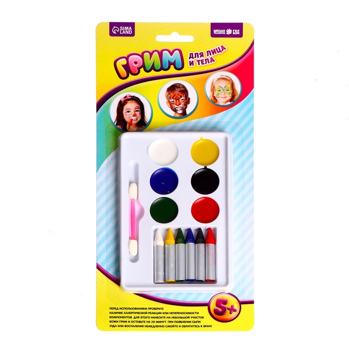 Грим для лица и тела, 6 цветов — 6 карандашей, 6 цветов для нанесения аппликатором