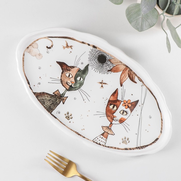 

Блюдо овал "Коты-аристократы", 30.5x17x2.5 см, Белый