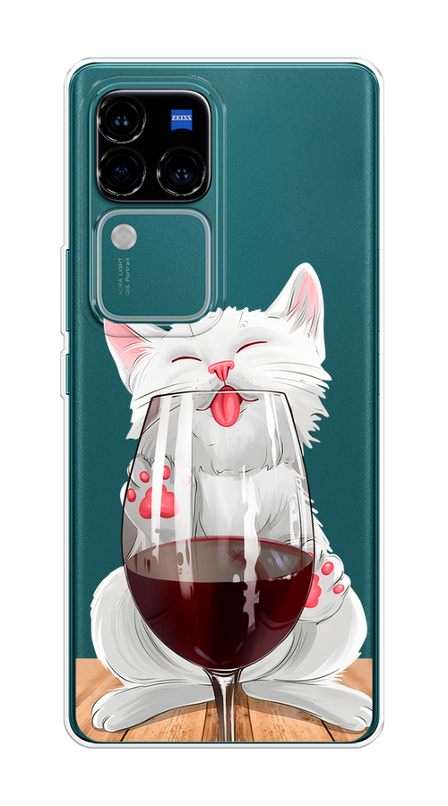 

Чехол на Vivo V30 Pro/S18 Pro "Кот с бокалом", Прозрачный;белый;красный, 2610050-1