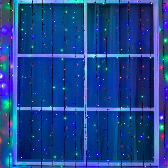 

Гирлянда Занавес 2 × 6 м, IP44, УМС, темная нить, 1440 LED, свечение мульти, 220 В