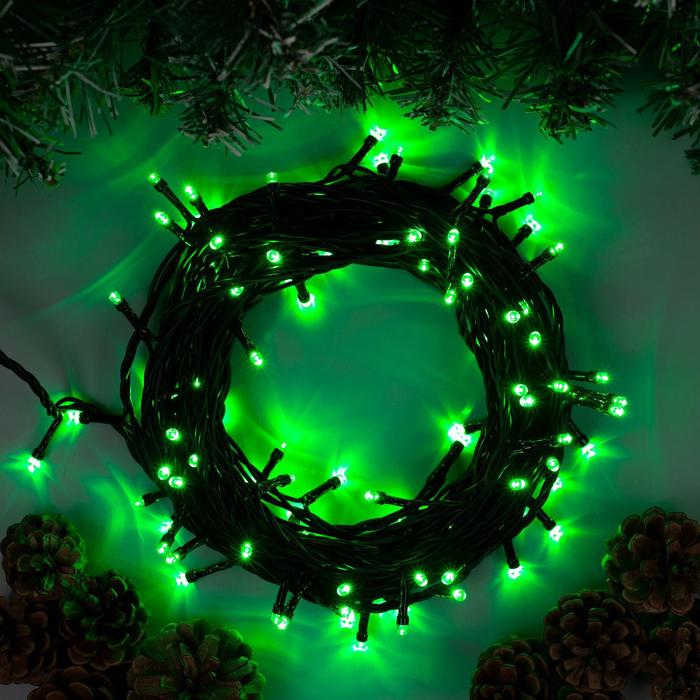 

Гирлянда Нить 10 м, IP44, темная нить, 100 LED, свечение зеленое, 8 режимов, 220 В