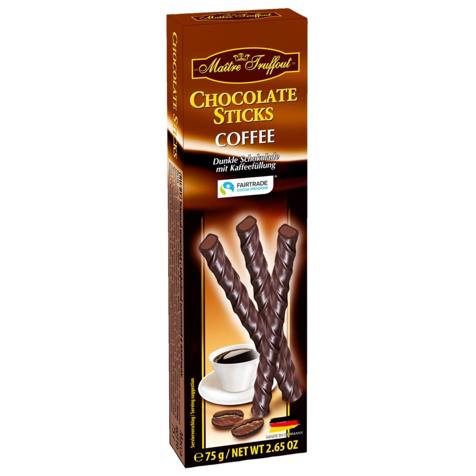 Maitre Truffout Шоколадные палочки Maitre Truffout с кофейным кремом, 75 г