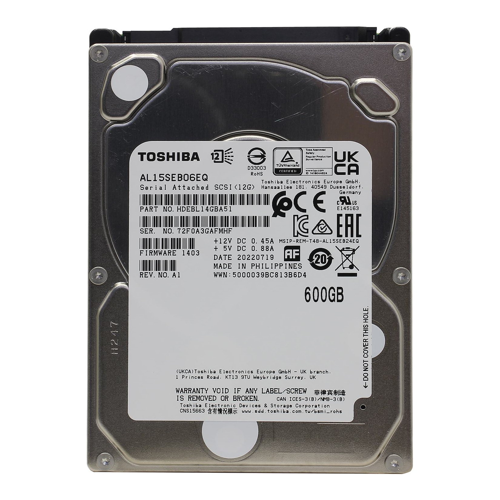 

Диск жёсткий Toshiba AL15SEB06EQ 600 ГБ, внутренний, 1377277, AL15SEB06EQ