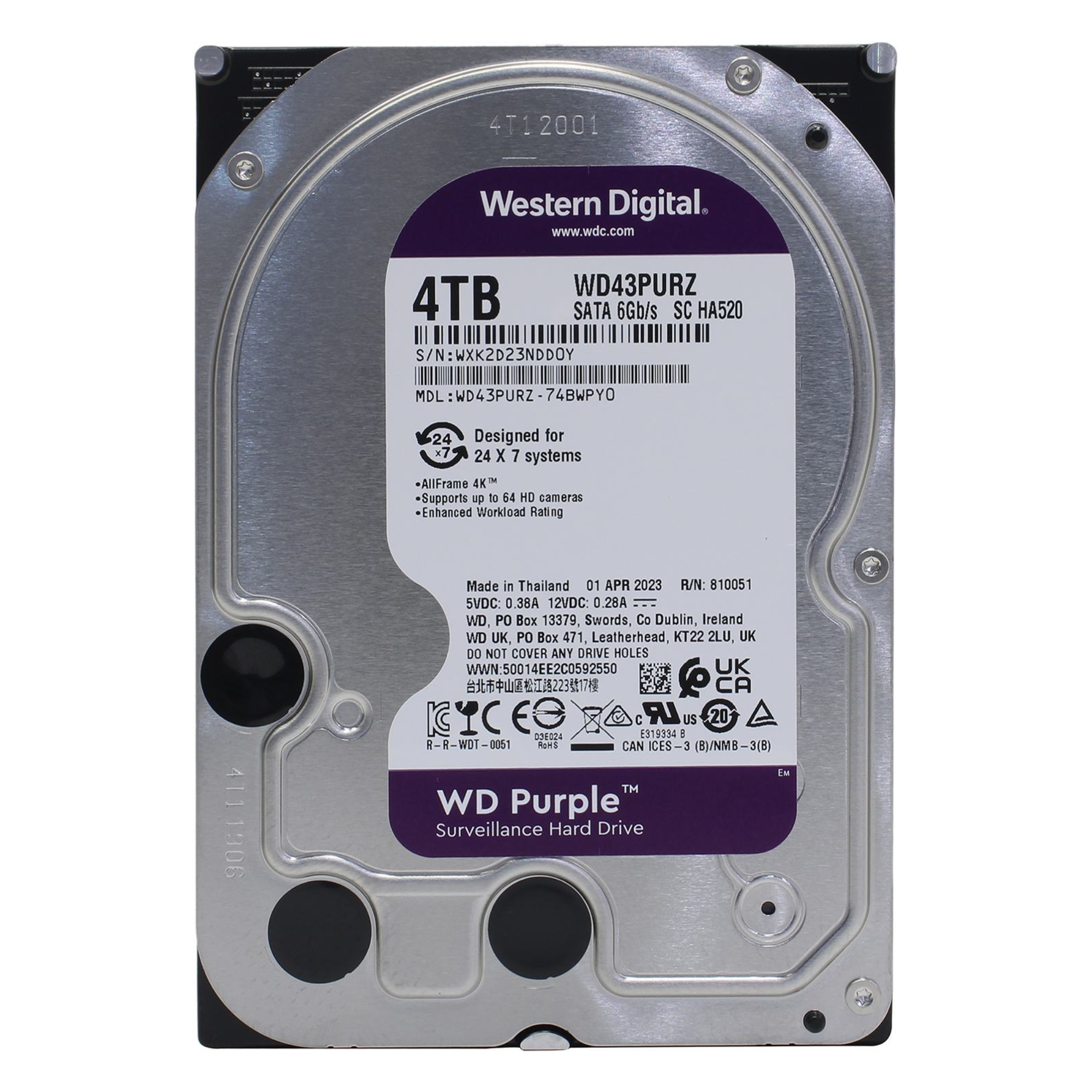 

Диск жёсткий Western Digital WD43PURZ WDC Purple 4 ТБ, внутренний, WD43PURZ