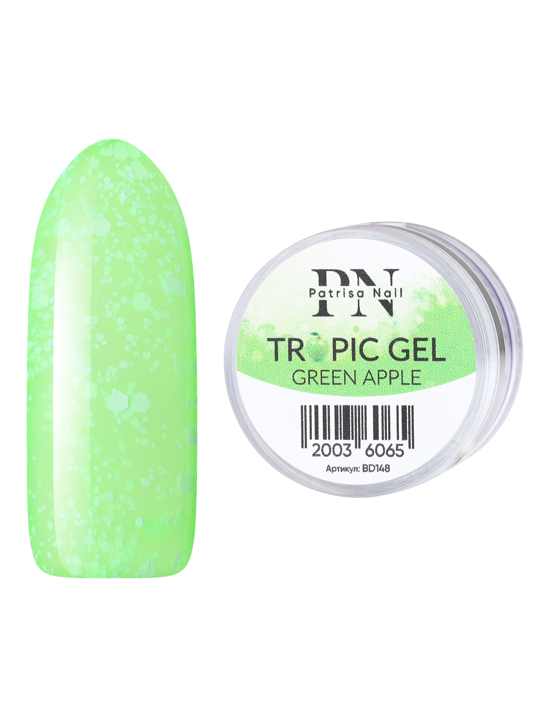 

Гель для дизайна ногтей Patrisa Nail TROPIC GEL Green Apple шестигранники, 5 г, Зеленый