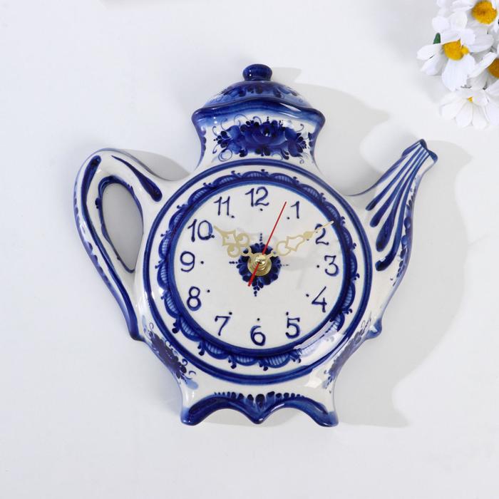 

Часы настенные "Чайник", гжель, фарфор, 23х23 см