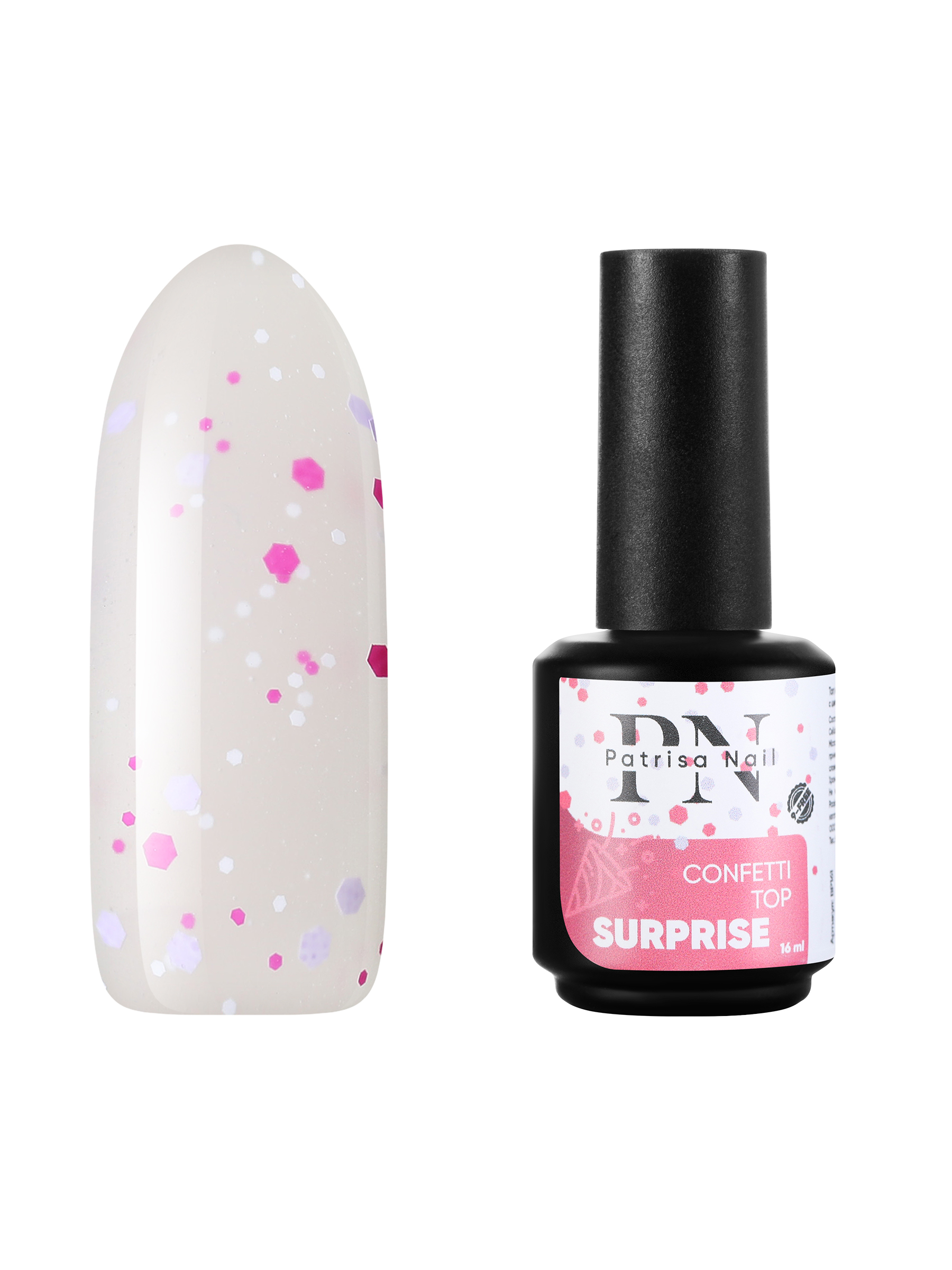 Топ для ногтей Patrisa Nail Confetti Top Surprise матовый, с конфетти, 16 мл