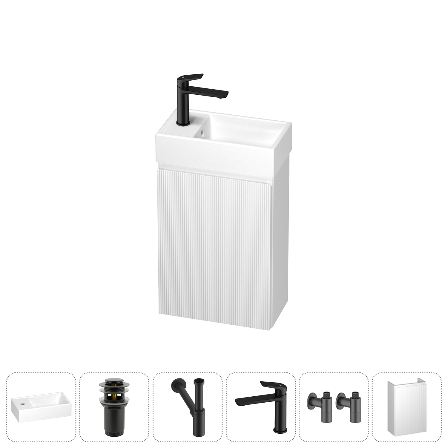 

Подвесная тумба с раковиной для ванной и туалета Wellsee WC Area 202010504 в наборе 6 в 1, Матовый черный, WC AREA_complects_матовый черный