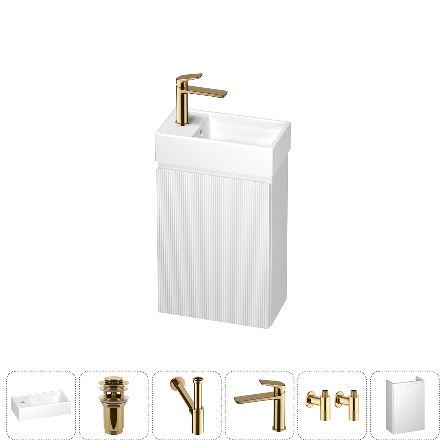 

Подвесная тумба с раковиной для ванной и туалета Wellsee WC Area 202010505 в наборе 6 в 1, Золото, WC AREA_complects