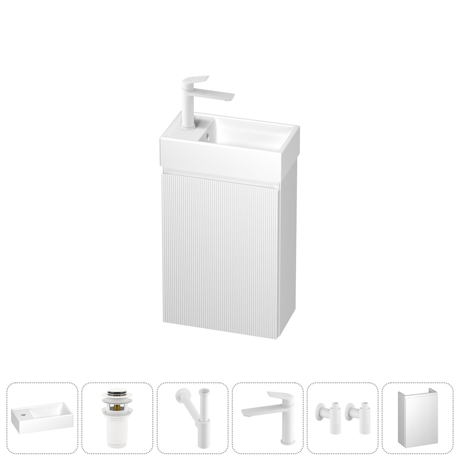 

Подвесная тумба с раковиной для ванной и туалета Wellsee WC Area 202010506 в наборе 6 в 1, Матовый белый, WC AREA_complects_матовый белый