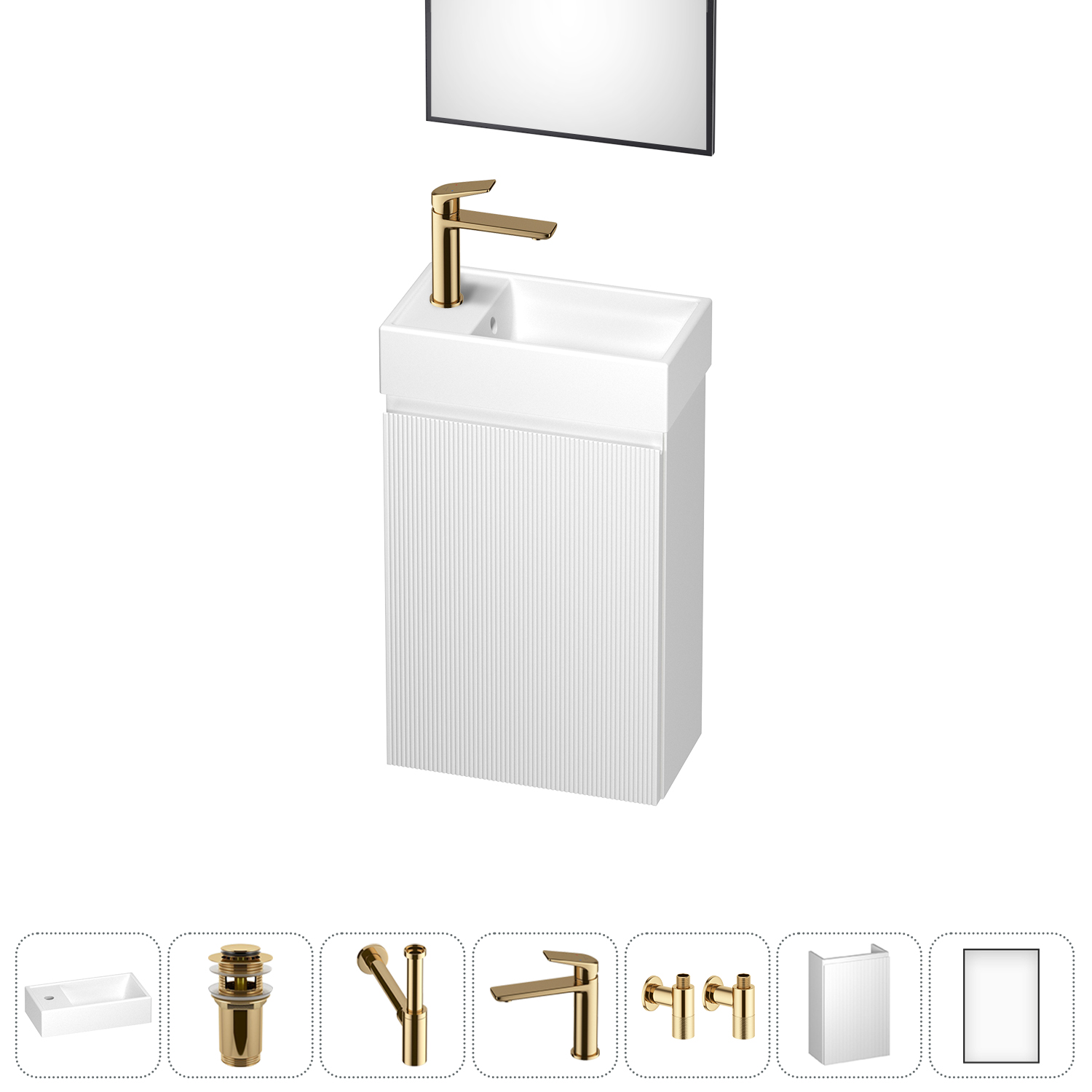 

Подвесная тумба с раковиной для ванной и туалета Wellsee WC Area 202010509 в наборе 7 в 1, Золото, WC AREA_complects