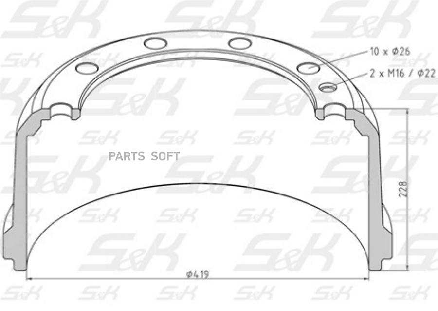 Барабан тормозной [419/288-H228/178-335xN10x26-N2x16/22] Fruehauf