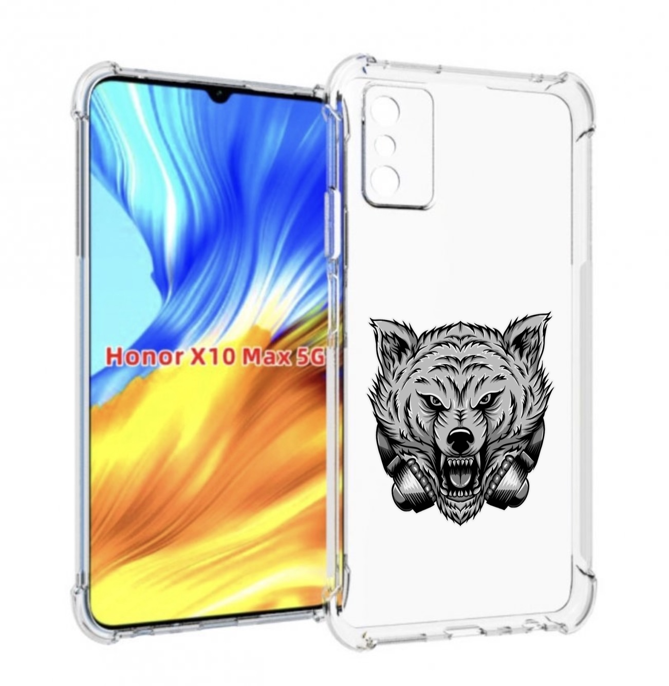 

Чехол MyPads Волк-в-наушниках мужской для Honor X10 Max, Прозрачный, Tocco