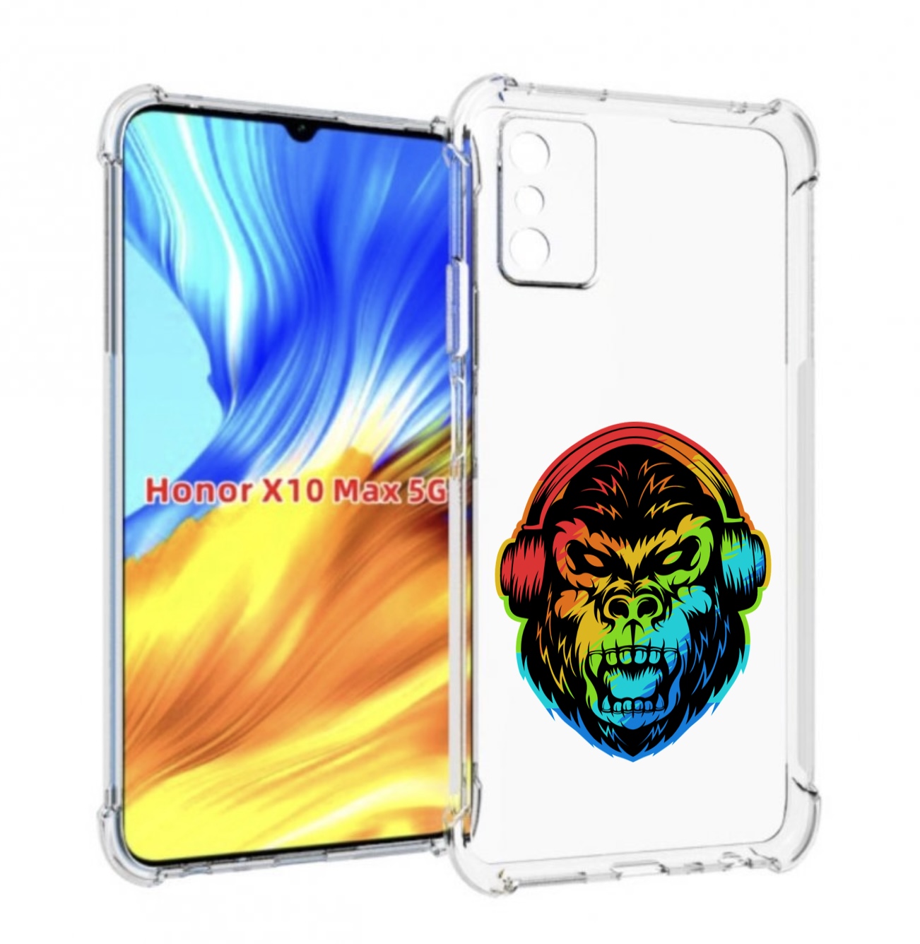 

Чехол MyPads Горилла-в-наушниках для Honor X10 Max, Прозрачный, Tocco