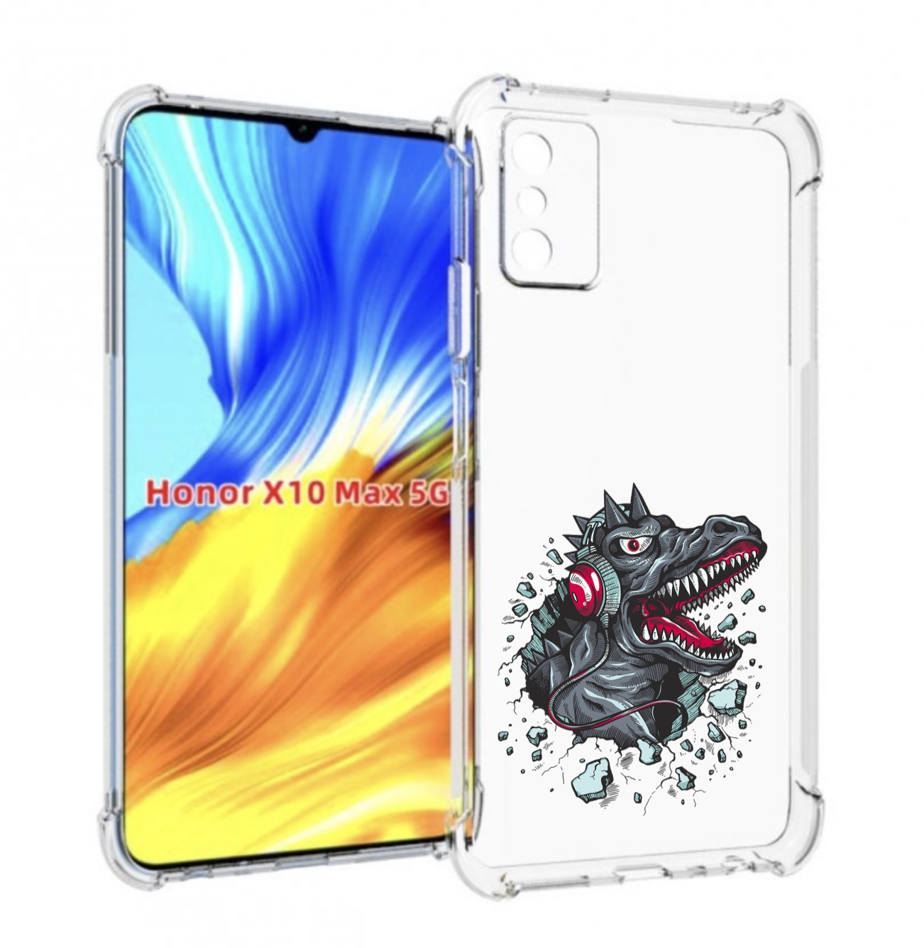 

Чехол MyPads Нарисованный динозавр в наушниках для Honor X10 Max, Прозрачный, Tocco