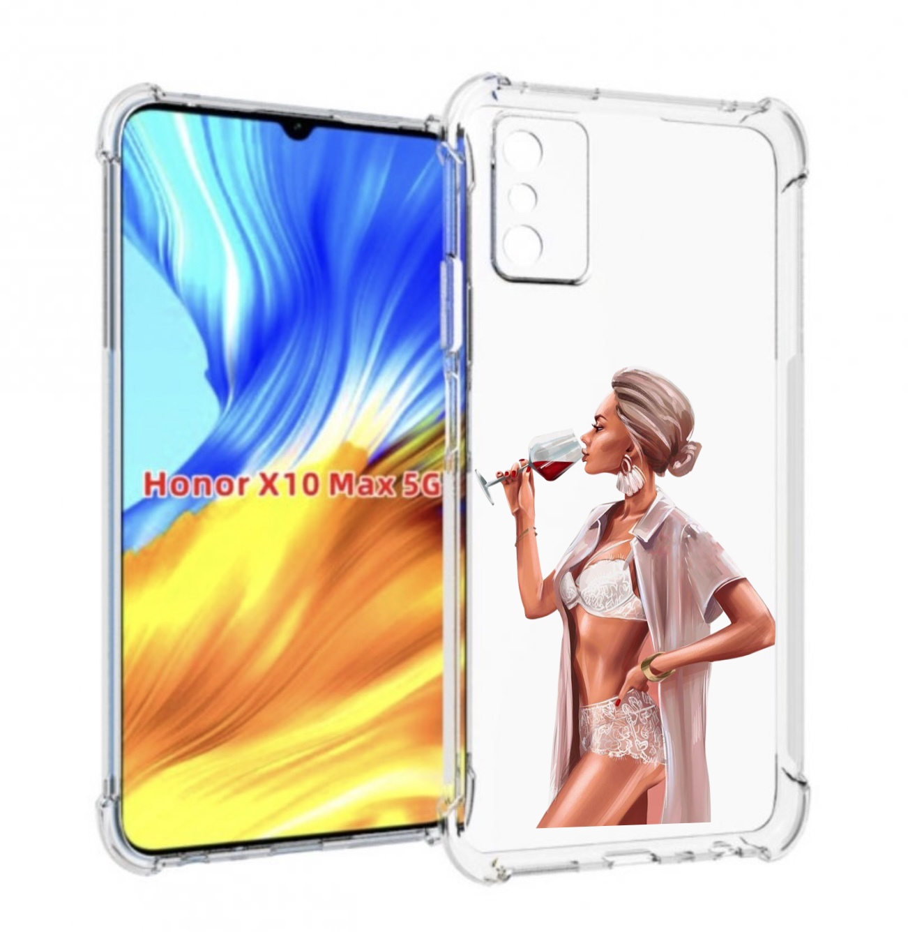 

Чехол MyPads Девушка-с-вином женский для Honor X10 Max, Прозрачный, Tocco