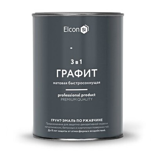 фото Грунт-эмаль elcon по ржавчине 3 в 1, матовая графит, 0,8 кг