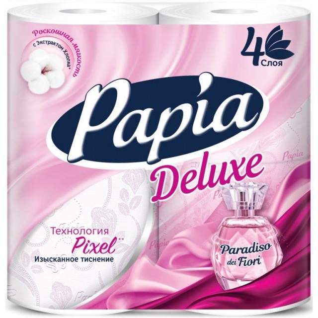 Туалетная бумага PAPIA DELUXE 4-х слойная парадис фиор 4 рулона