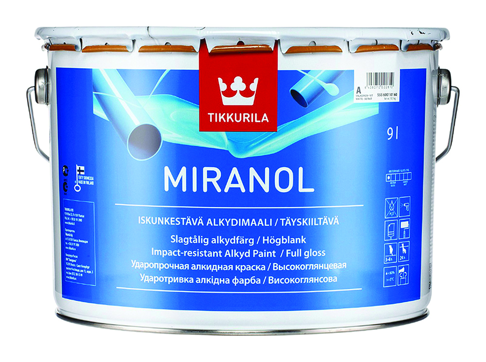 фото Эмаль алкидная тиксотропная miranol (миранол) tikkurila 9 л белая (база а)