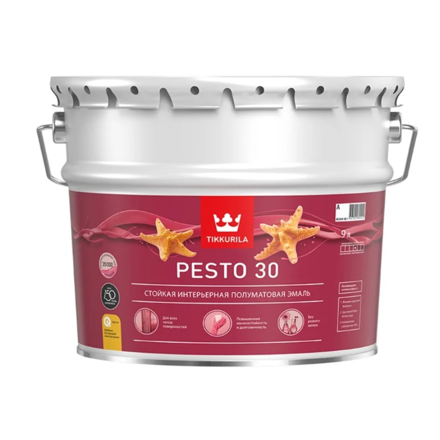 Эмаль алкидная стойкая полуматовая Pesto 30 (Песто 30) TIKKURILA 9 л бесцветная (база С) стойкая алкидная универсальная эмаль tikkurila