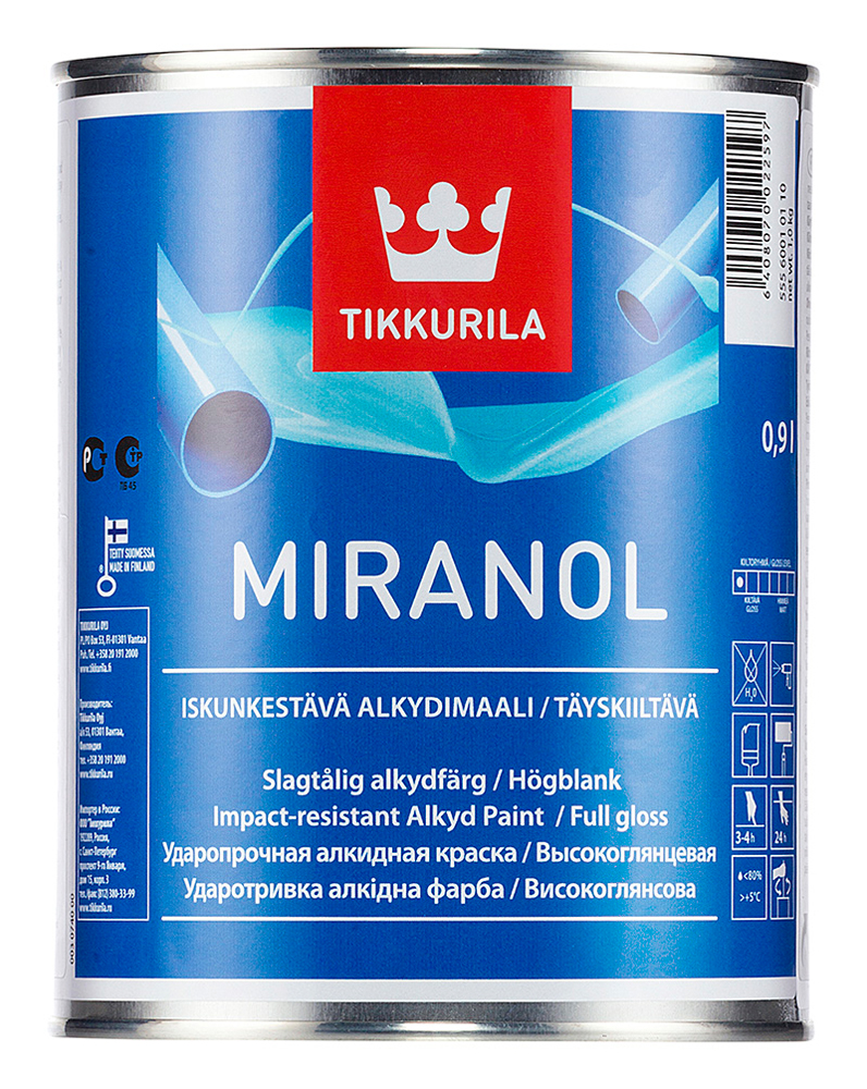 фото Эмаль алкидная тиксотропная miranol (миранол) tikkurila 0,9 л бесцветная (база с)