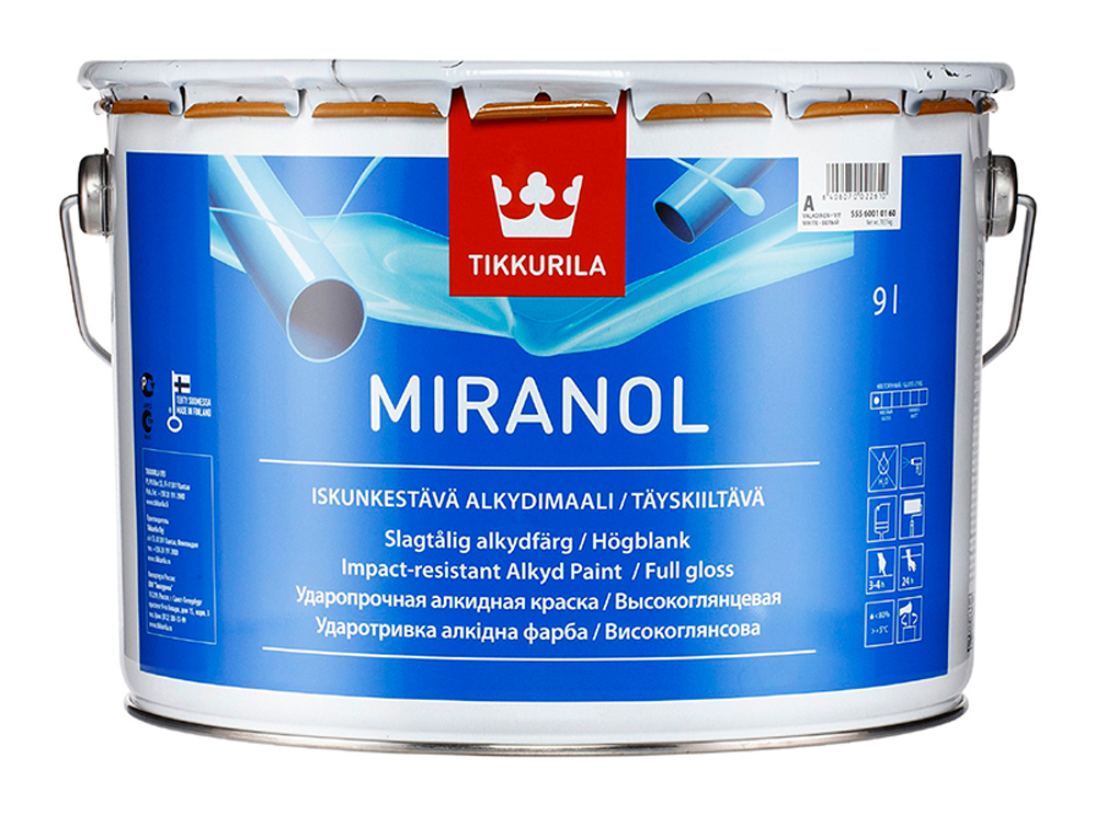 Эмаль алкидная тиксотропная Miranol (Миранол) TIKKURILA 9 л бесцветная (база С)