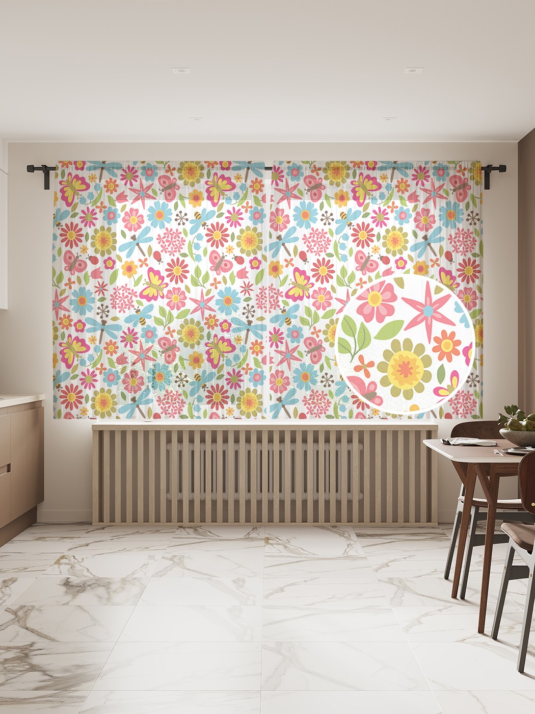 

Фототюль JoyArty "Насекомые над цветами" 145x180см, 2 полотна, лента, 50 крючков, Насекомые над цветами