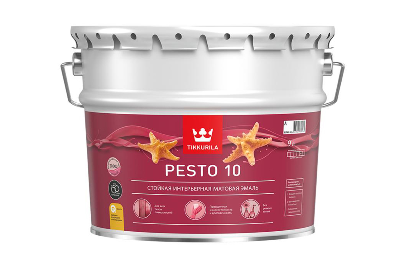 Эмаль алкидная стойкая матовая Pesto 10 (Песто 10) TIKKURILA 9 л белая (база А) салфетка подстановочная harman блеск белая 48х33 см