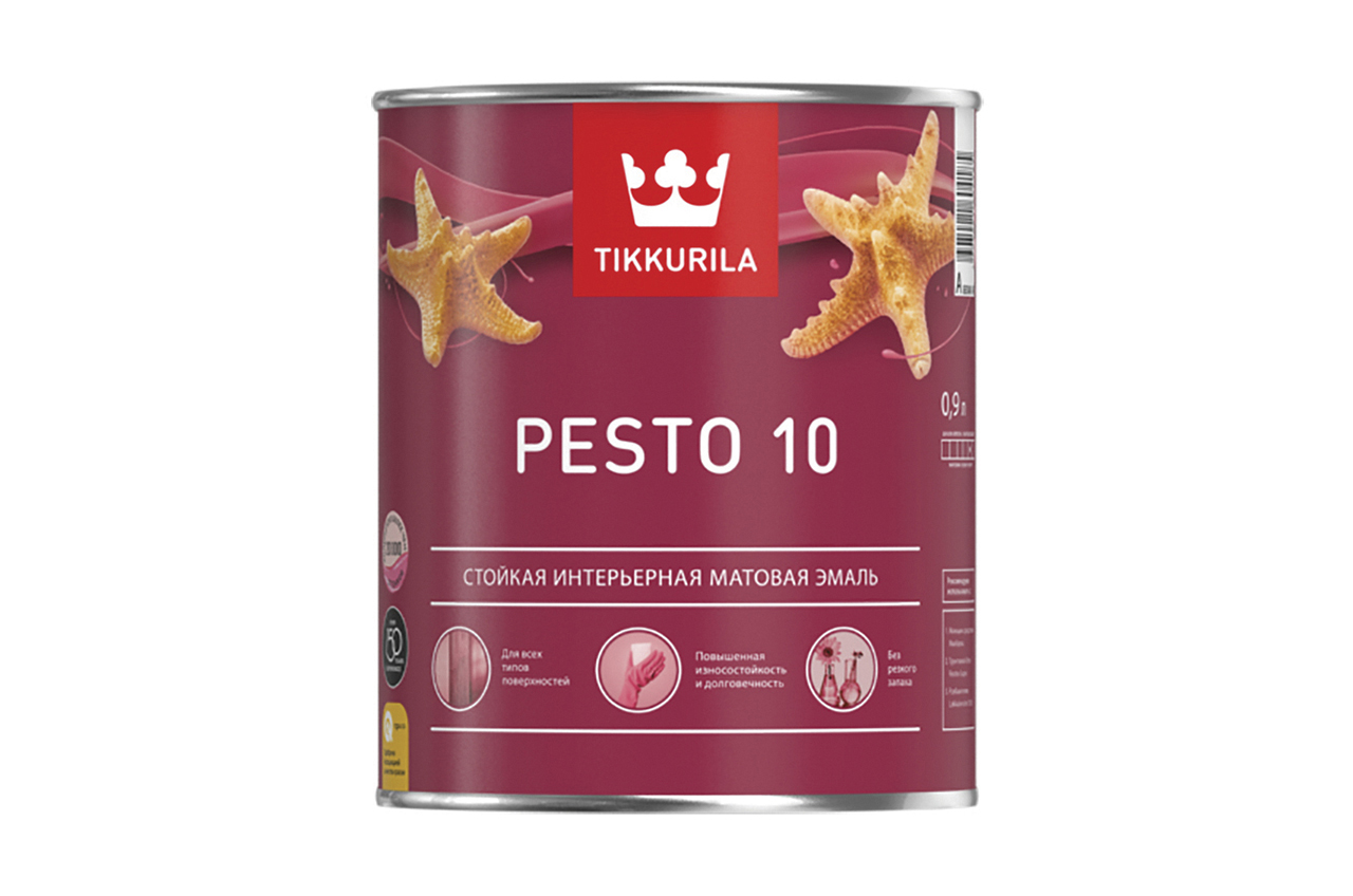 Эмаль алкидная стойкая матовая Pesto 10 (Песто 10) TIKKURILA 0,9 л бесцветная (база С) стойкая алкидная универсальная эмаль tikkurila