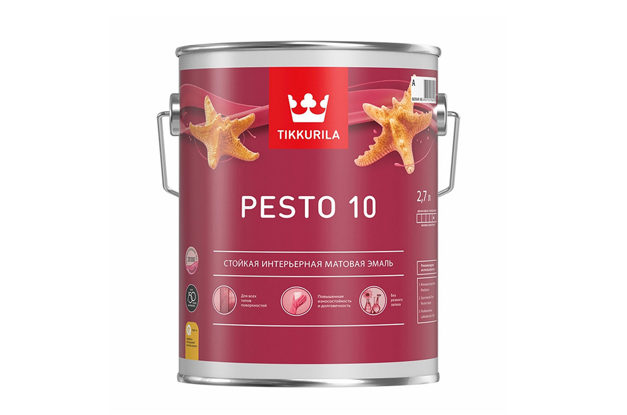 Эмаль алкидная стойкая матовая Pesto 10 (Песто 10) TIKKURILA 2,7 л бесцветная (база С) эмаль универсальная стойкая tikkurila pesto 90 база с бесцветная глянцевая 0 9 л