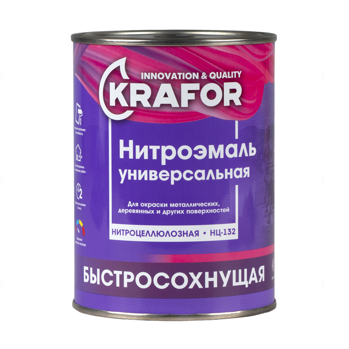 Нитроэмаль НЦ-132 быстросохнущая Krafor, глянцевая, 0,7 кг, серая 600004478762 серый