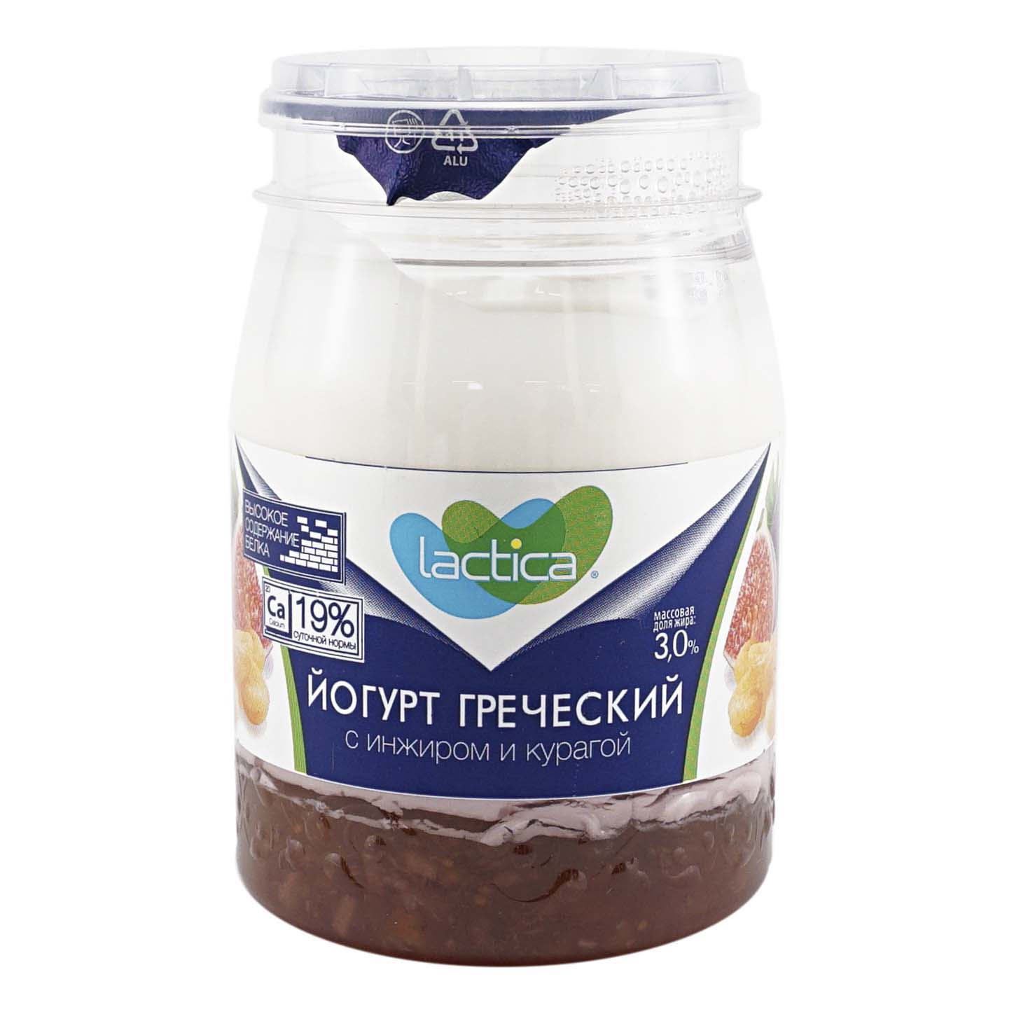 Йогурт Lactica греческий, двухслойный, с инжиром и курагой, 3%, 190 г