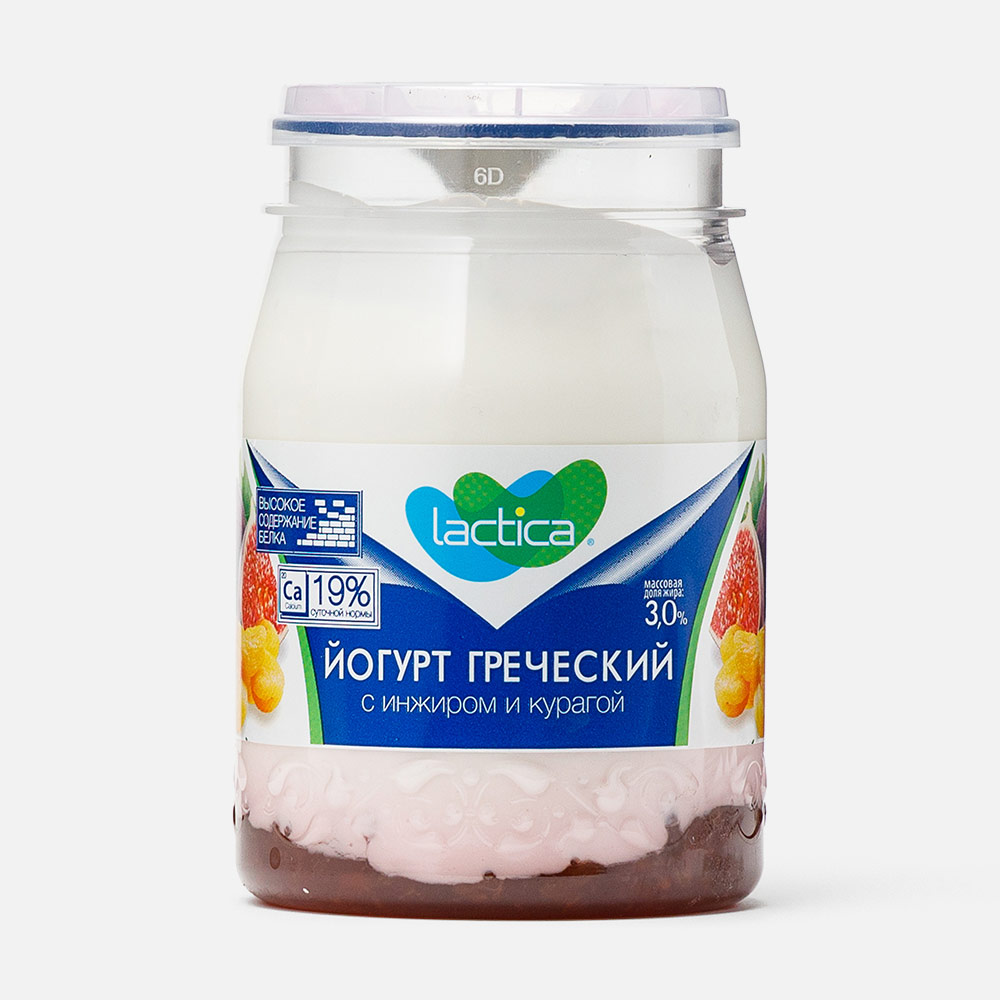 Йогурт Lactica греческий, двухслойный, с инжиром и курагой, 3%, 190 г