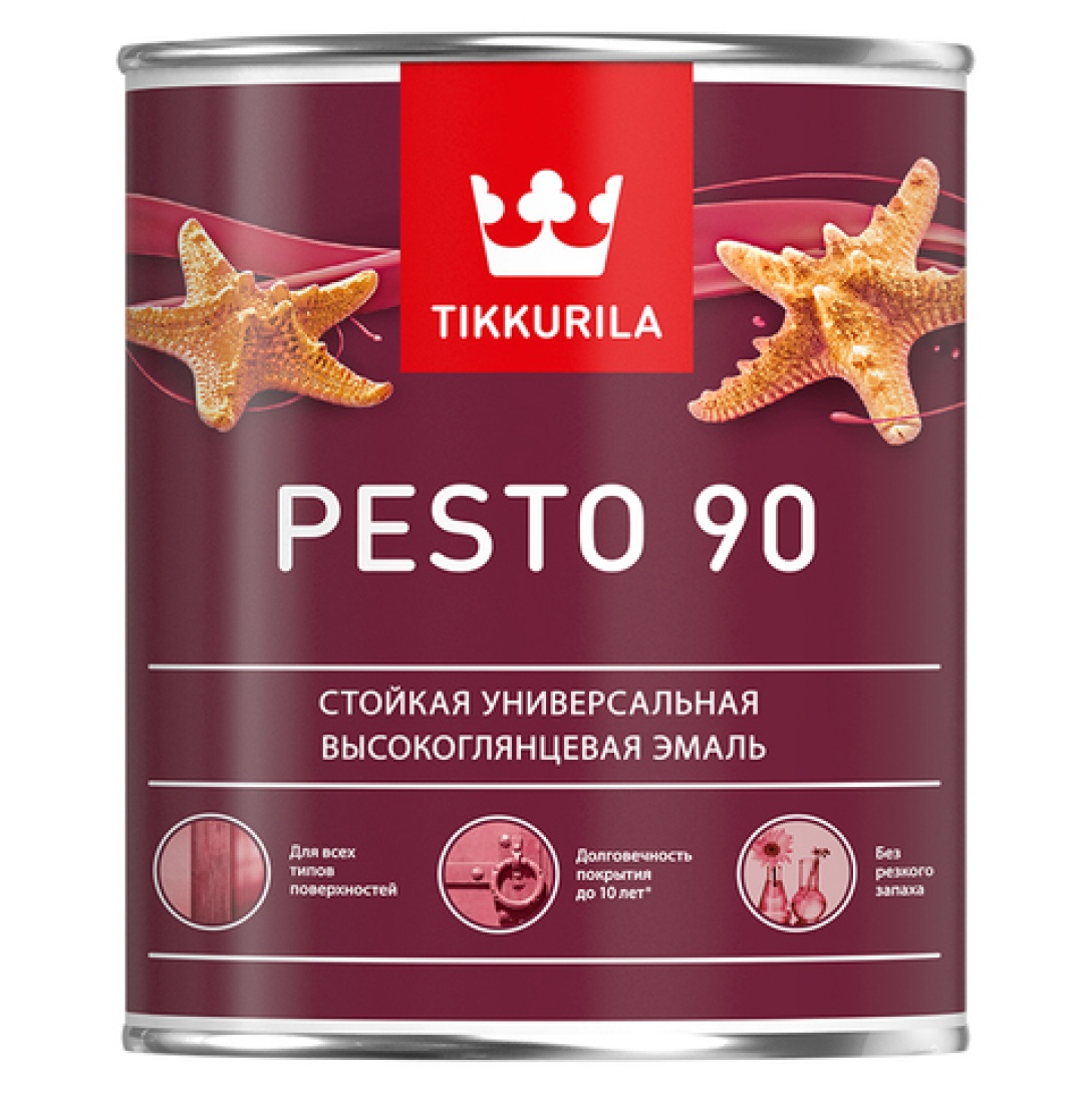 Эмаль высокоглянцевая Euro Pesto 90 (Песто 90) TIKKURILA 0,9 л бесцветная (база С) эмаль универсальная стойкая tikkurila pesto 90 база с бесцветная глянцевая 0 9 л