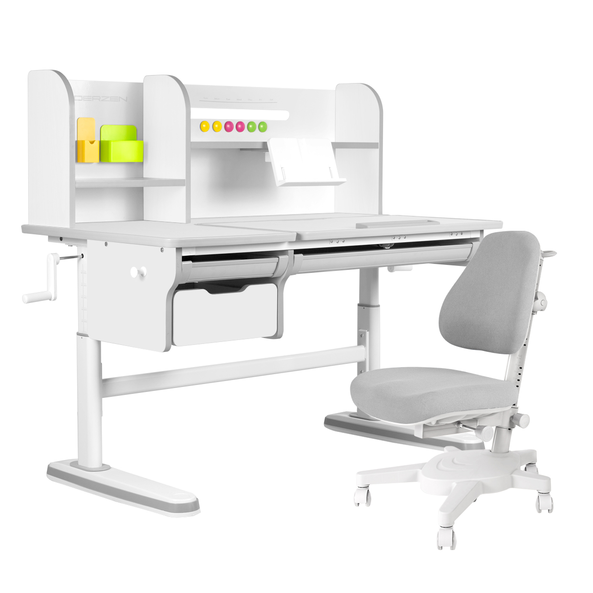 Комплект KinderZen Dali plus: парта + кресло белый/серый с зеленым креслом Armata