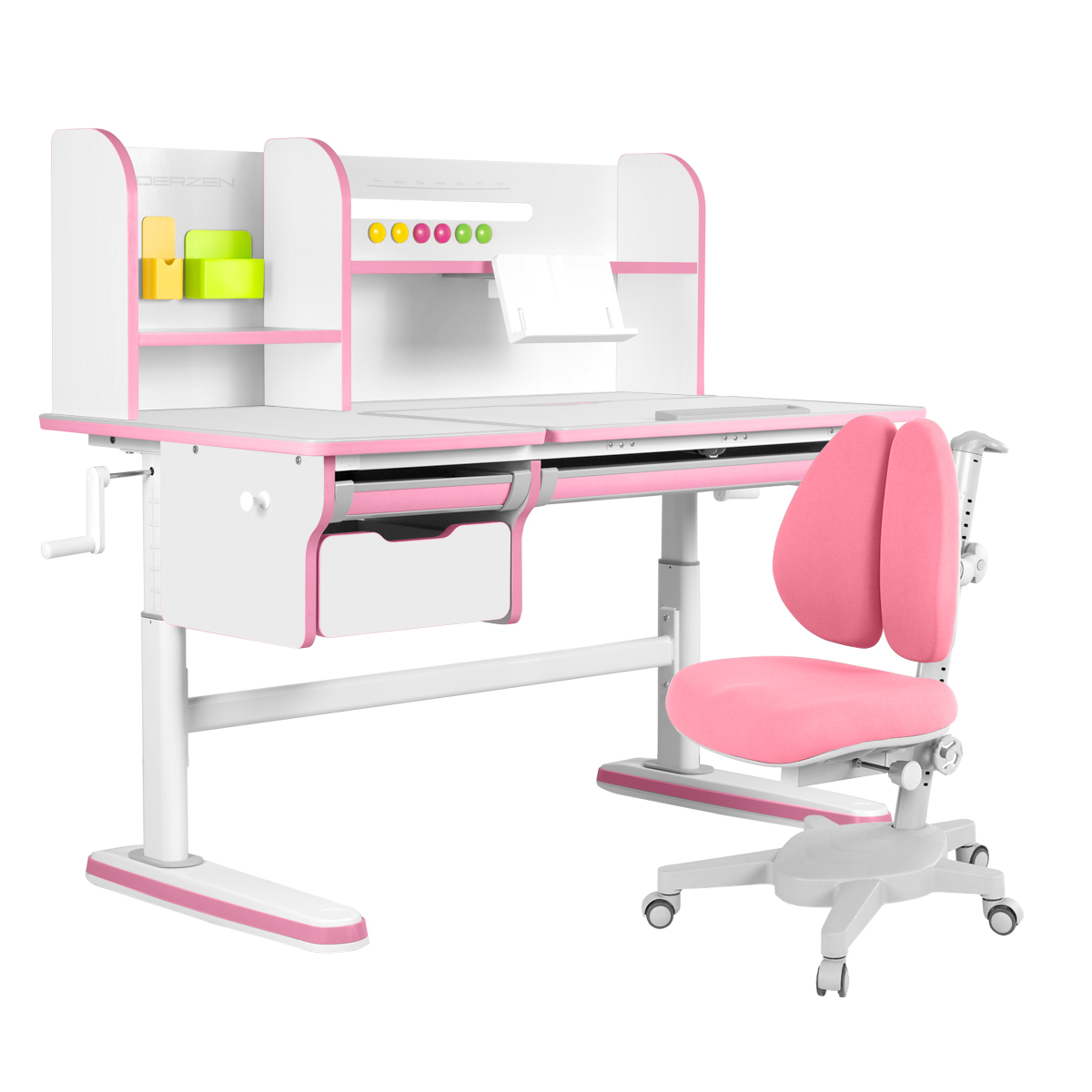 фото Комплект kinderzen dali plus: парта + кресло белый/розовый с розовым креслом aramata duos