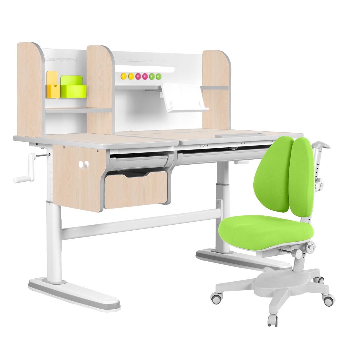 Комплект парта KinderZen Dali Plus клен/серый с зеленым креслом Armata Duos комплект парта anatomica study 120 lux клен серый с зеленым креслом armata duos