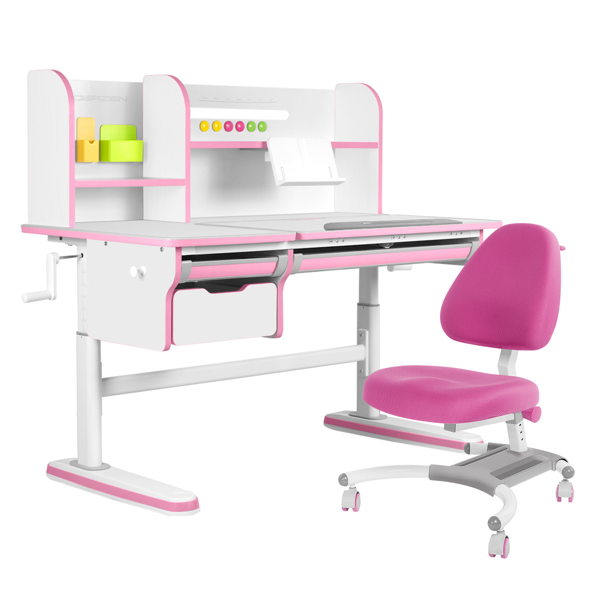 Комплект парта KinderZen Dali Plus белый/розовый с розовым креслом Figra комплект парта anatomica study 100 lux белый розовый с розовым креслом figra