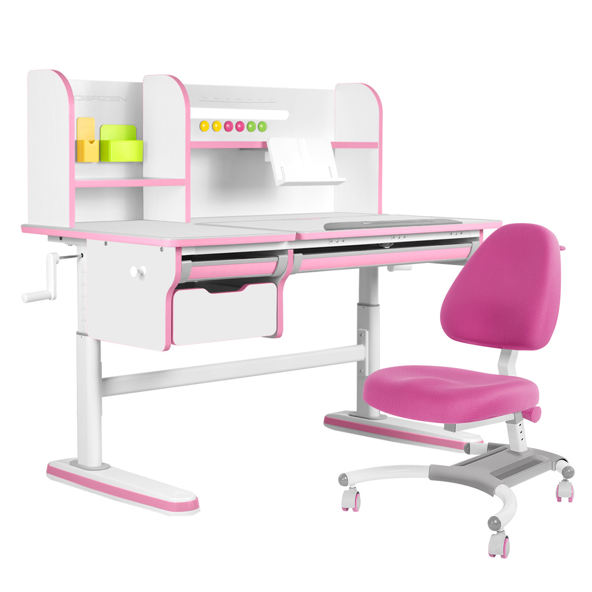 

Комплект парта KinderZen Dali Plus белый/розовый с розовым креслом Figra, Dali Plus с креслом Figra