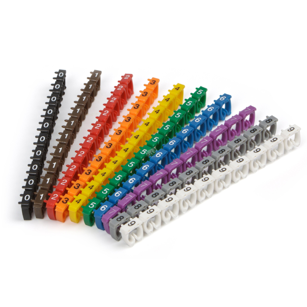 Маркеры на кабель RIPO наборные комплект 10 цветов диаметр 6,0-7,0 мм 100шт 006-900020
