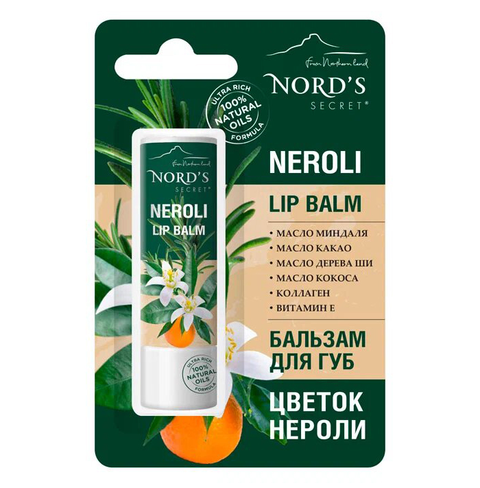 Бальзам для губ Nord's Secret Neroli Lip Balm увлажняющий, с эфирными маслами, 4 г nord s secret бальзам для губ увлажняющий ок нероли